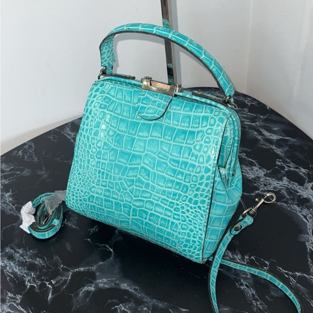 PATRICIA NASH Nela Satchel Blue Leather Crossbody Bag AUTHENTIC  -Broken Latch